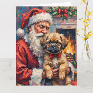 Santa Claus Holding Lhasa Apso Christmas Art Card