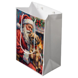 Santa Claus Holding Lhasa Apso Christmas Art Medium Gift Bag