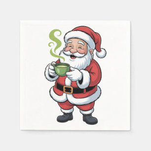 Santa Claus Holding Matcha Drink Christmas Napkin