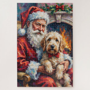 Santa Claus Holding Old English Sheepdog Christmas Jigsaw Puzzle