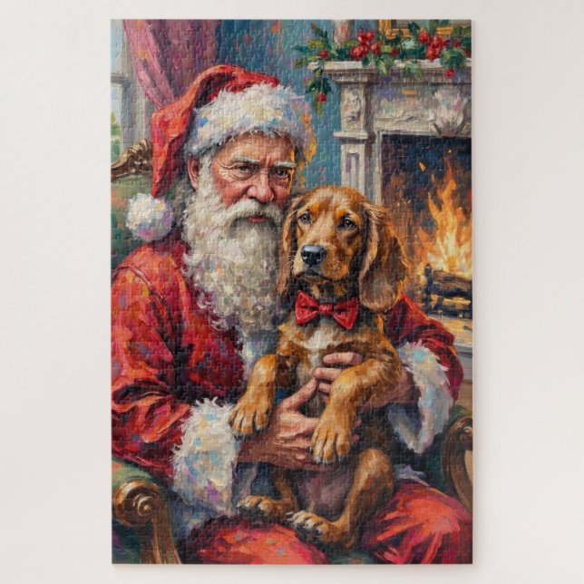 Santa Claus Holding Otterhound Christmas Art Jigsaw Puzzle (Vertical)