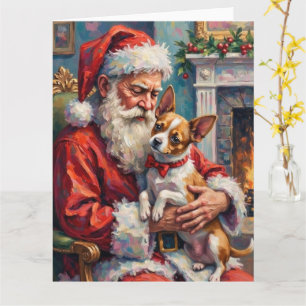 Santa Claus Holding Papillon Christmas Art Card