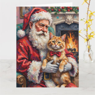 Santa Claus Holding Persian Cat Christmas Art Card