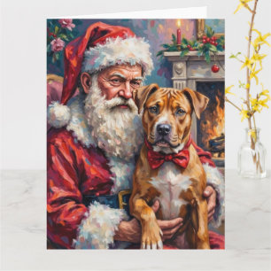 Santa Claus Holding Pitbull Christmas Art Card