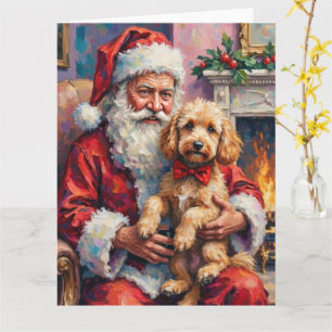 Santa Claus Holding Poodle Christmas Art Card
