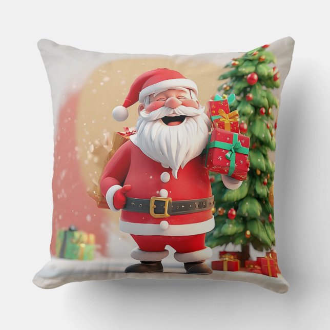 Santa Claus Holding Present Cushion (Front)