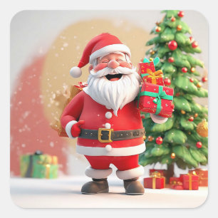 Santa Claus Holding Present Square Sticker