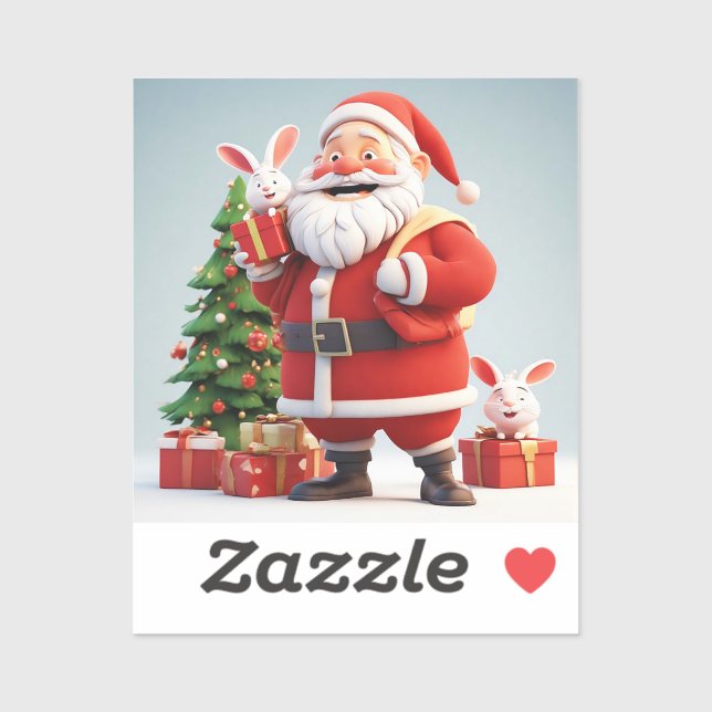 Santa Claus Holding Present with Rabbits (Sheet)