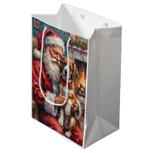 Santa Claus Holding Saint Bernard Christmas Art Medium Gift Bag