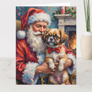 Santa Claus Holding Shih Tzu Christmas Art Card