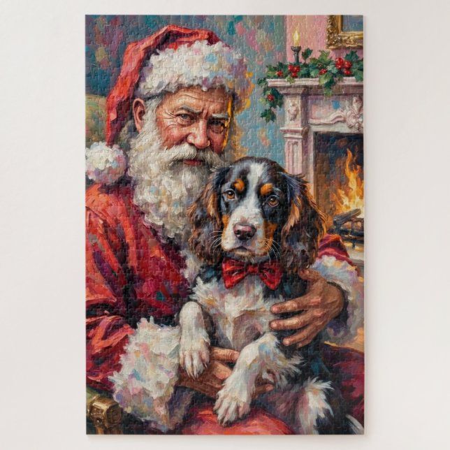 Santa Claus Holding Springer Spaniel Christmas Art Jigsaw Puzzle (Vertical)