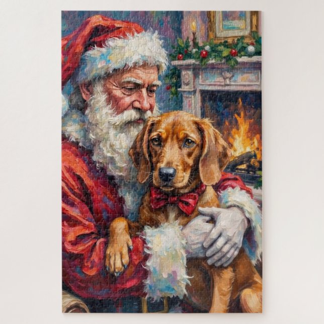 Santa Claus Holding Vizsla Christmas Art Jigsaw Puzzle (Vertical)
