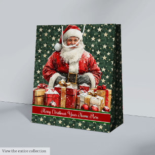 Santa Claus Holiday Gift Bag, Custom Monogram Medium Gift Bag