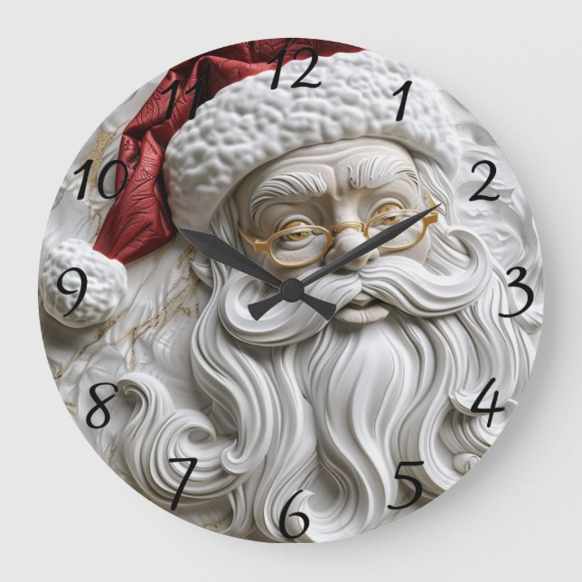 Santa Claus holiday relief art Large Clock (Front)