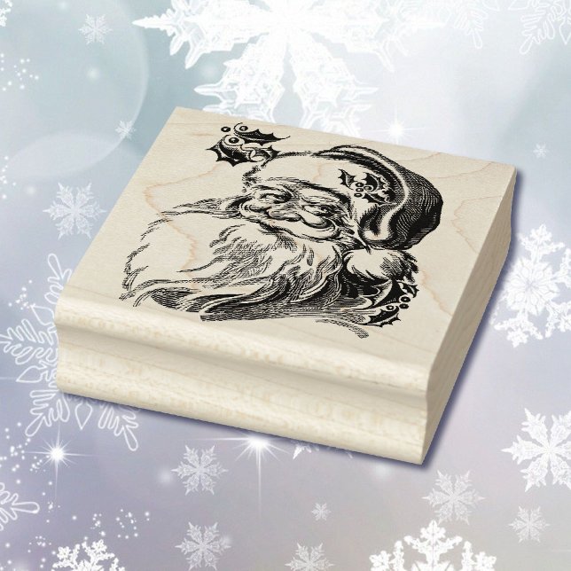 Santa Claus Holly Christmas Large Square Rubber Stamp (Creator Uploaded)