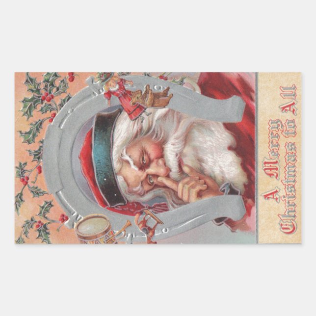 Santa Claus Horseshoe Framed Vintage Sticker (Front)