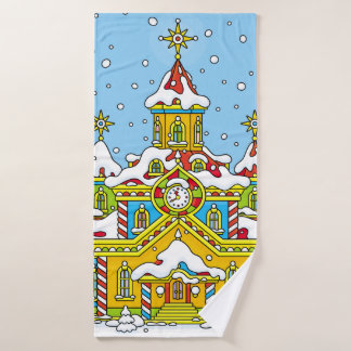 Santa Claus housesanta,claus,house,winter,frost,gr Bath Towel