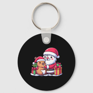 Santa Claus Hugging Cute Capybara Christmas Matchi Key Ring