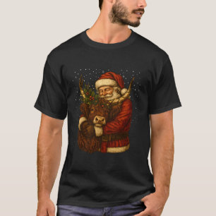 Santa Claus Hugging Highland Cow Christmas Farm T-Shirt