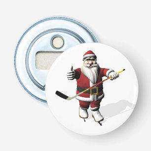 Santa Claus Ice Hockey Player Bottle Opener