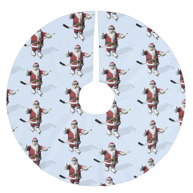 Santa Claus Ice Hockey Player Brushed Polyester Tree Skirt (Front)
