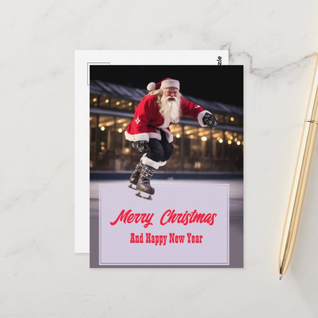 Santa Claus Ice Skating Postcard (Front/Back In Situ)