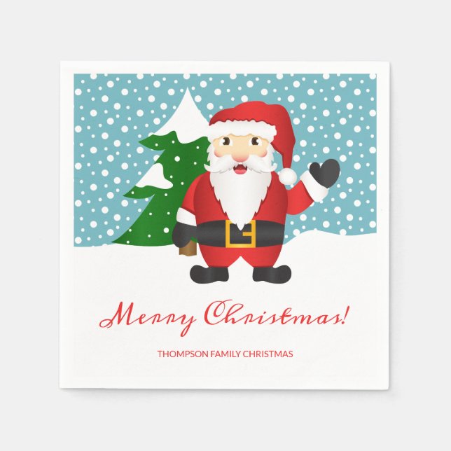 Santa Claus Illustration Custom Name Christmas Napkin (Front)