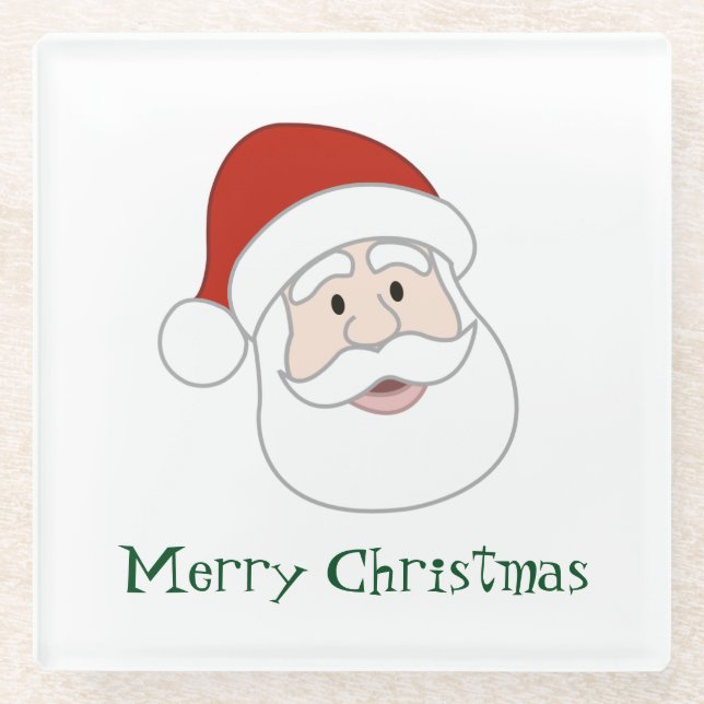 Santa Claus Illustration & Text Glass Coaster (Front)