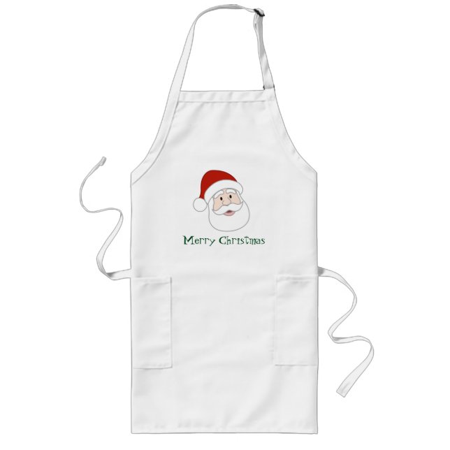 Santa Claus Illustration & Text Long Apron (Front)