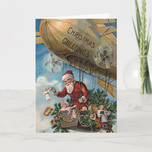 "Santa Claus in a Blimp" Christmas Card (Front)