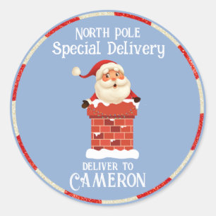 Santa Claus in a Chimney Custom Name Christmas Classic Round Sticker