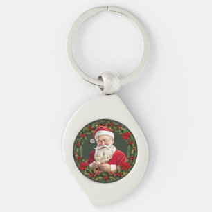 Santa Claus in a Festive Wreath Key Ring