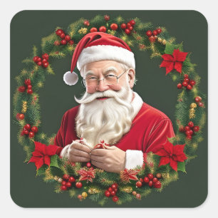 Santa Claus in a Festive Wreath Square Sticker