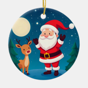 Santa Claus in a Magical Winter Scene Ceramic Tree Decoration