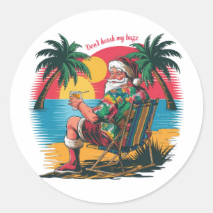 Santa Claus in a tropical paradise Classic Round Sticker