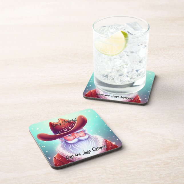Santa Claus in a Western Hat Christmas Coaster (Right Side)