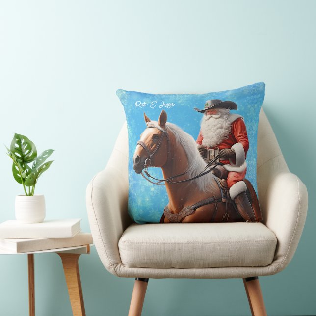 Santa Claus in a Western Hat on a Horse Christmas Cushion (Chair)