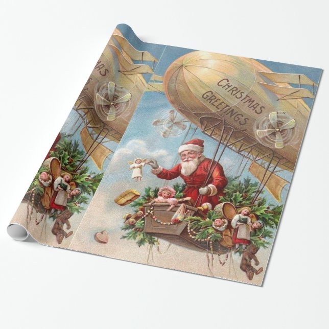 Santa Claus in Airship Wrapping Paper (Unrolled)