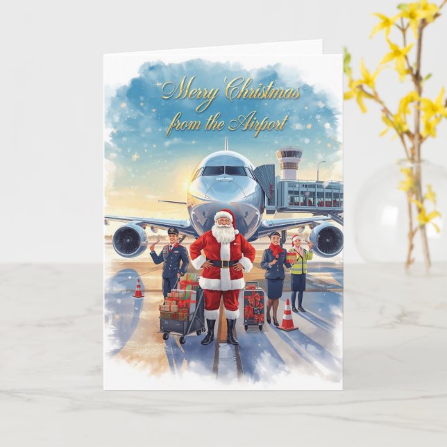 Santa Claus in at the airport Card (Yellow Flower)