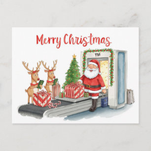 Santa Claus in at the airport Holiday Postcard