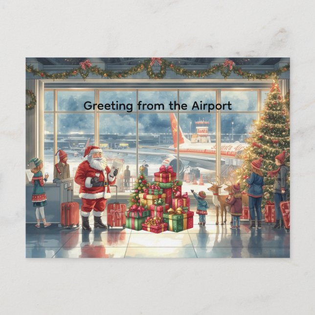 Santa Claus in at the airport Holiday Postcard (Front)
