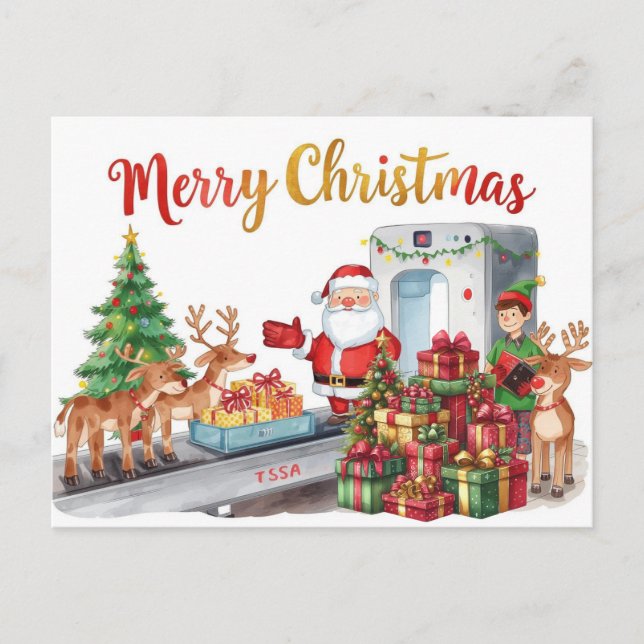 Santa Claus in at the airport Holiday Postcard (Front)