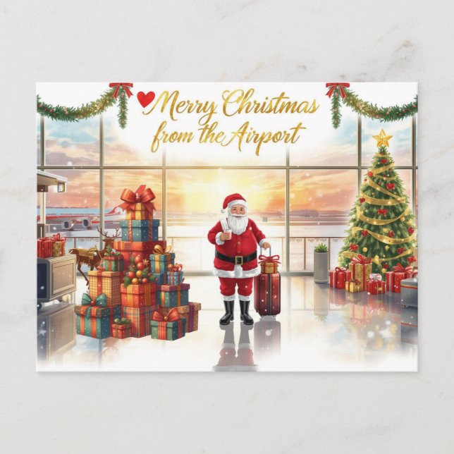 Santa Claus in at the airport Holiday Postcard (Front)