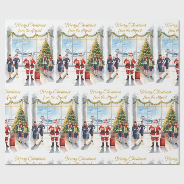 Santa Claus in at the airport Wrapping Paper (Flat)