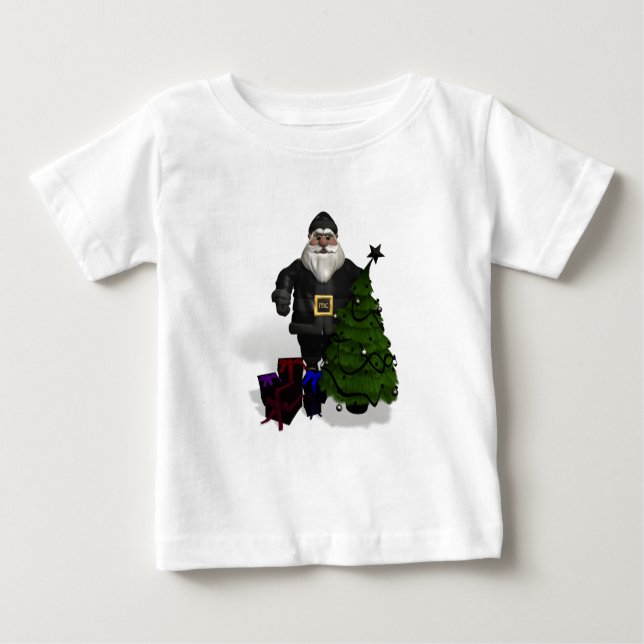Santa Claus In Black Leather Baby T-Shirt (Front)