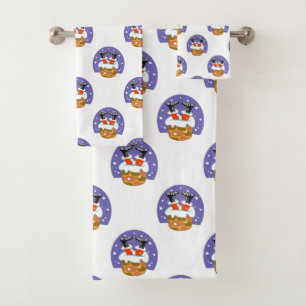 Santa Claus In Chimney, Snow, Christmas, New Year Bath Towel Set
