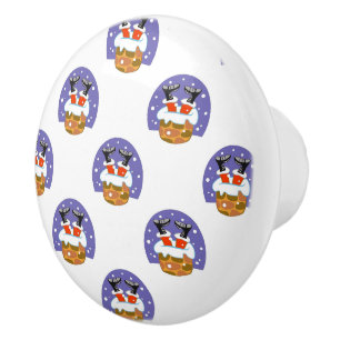 Santa Claus In Chimney, Snow, Christmas, New Year Ceramic Knob