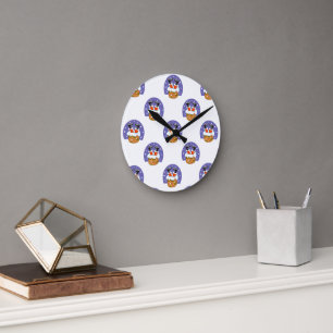 Santa Claus In Chimney, Snow, Christmas, New Year Round Clock
