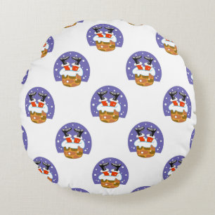 Santa Claus In Chimney, Snow, Christmas, New Year Round Cushion