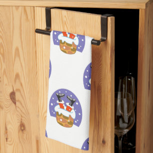 Santa Claus In Chimney, Snow, Christmas, New Year Tea Towel